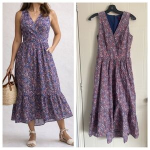 J.Crew Cotton Floral Midi Dress Size 2 Classic Feminine Countryside Style